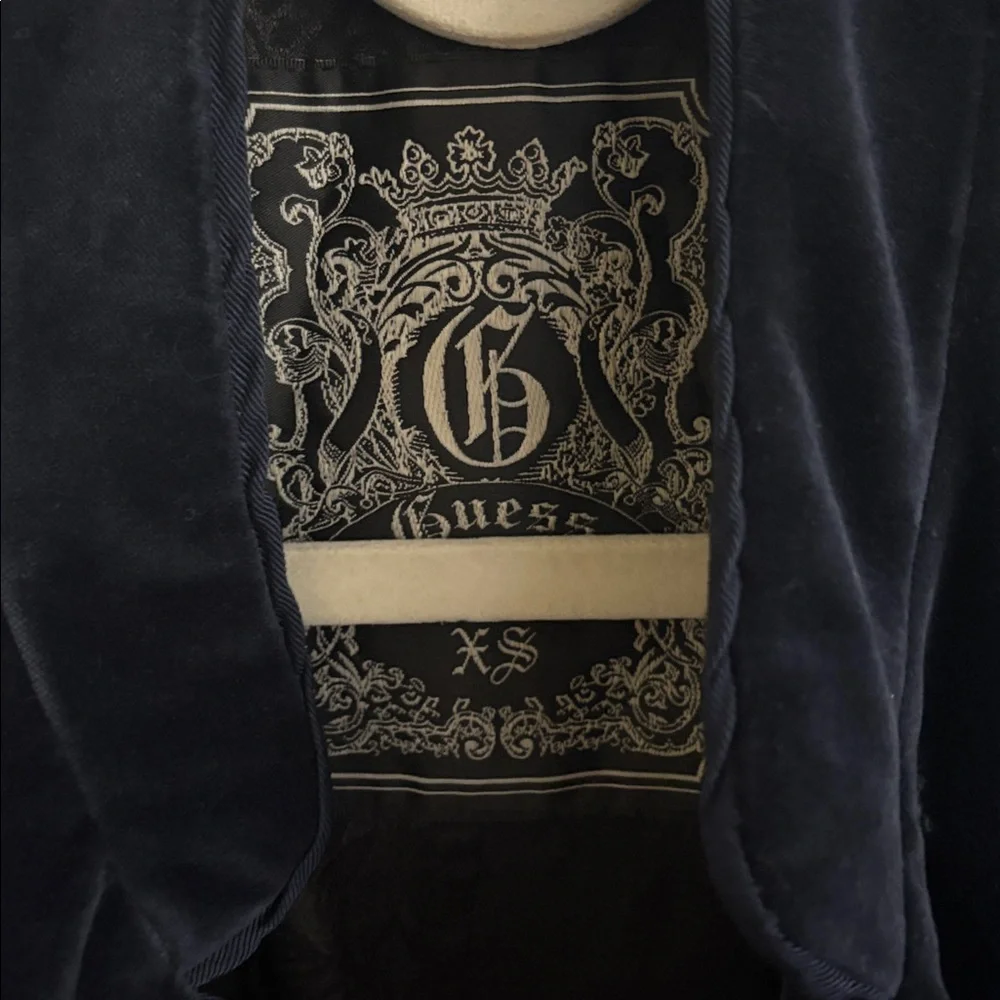 Vtg. Guess Navy Blue Velvet Romantic Renaissance Bridgerton Style Vest
